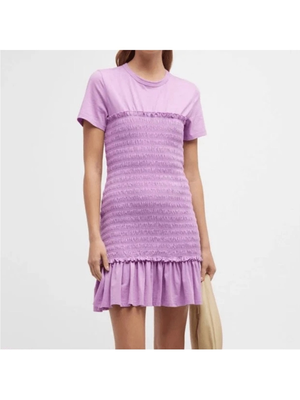 Veronica Beard Lilac Smocked Ruffle Short Sleeve Dress